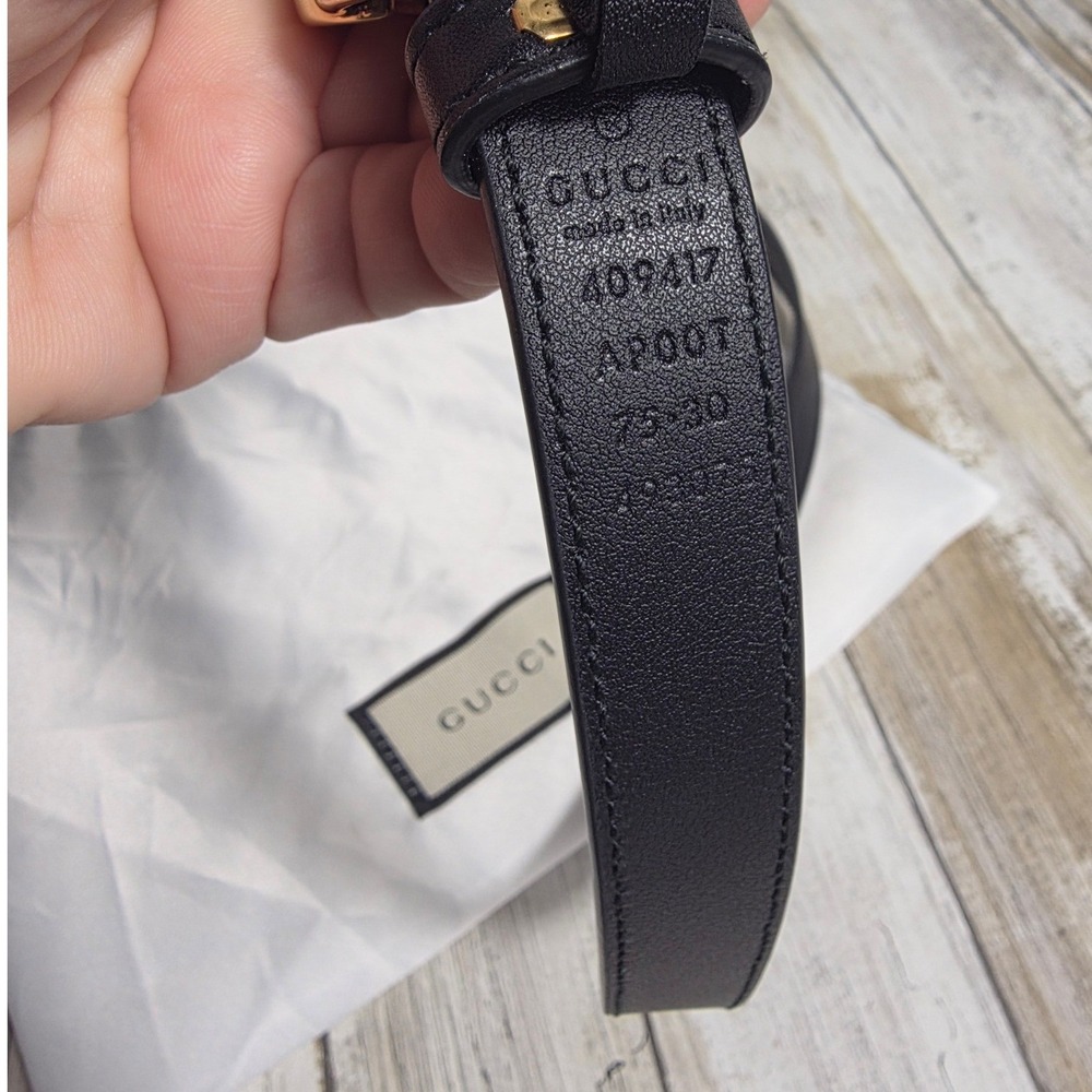 Gucci Double G Thin Black Leather Belt Gold Buckle 409417 75-30 Mens Womens - Picture 7 of 12